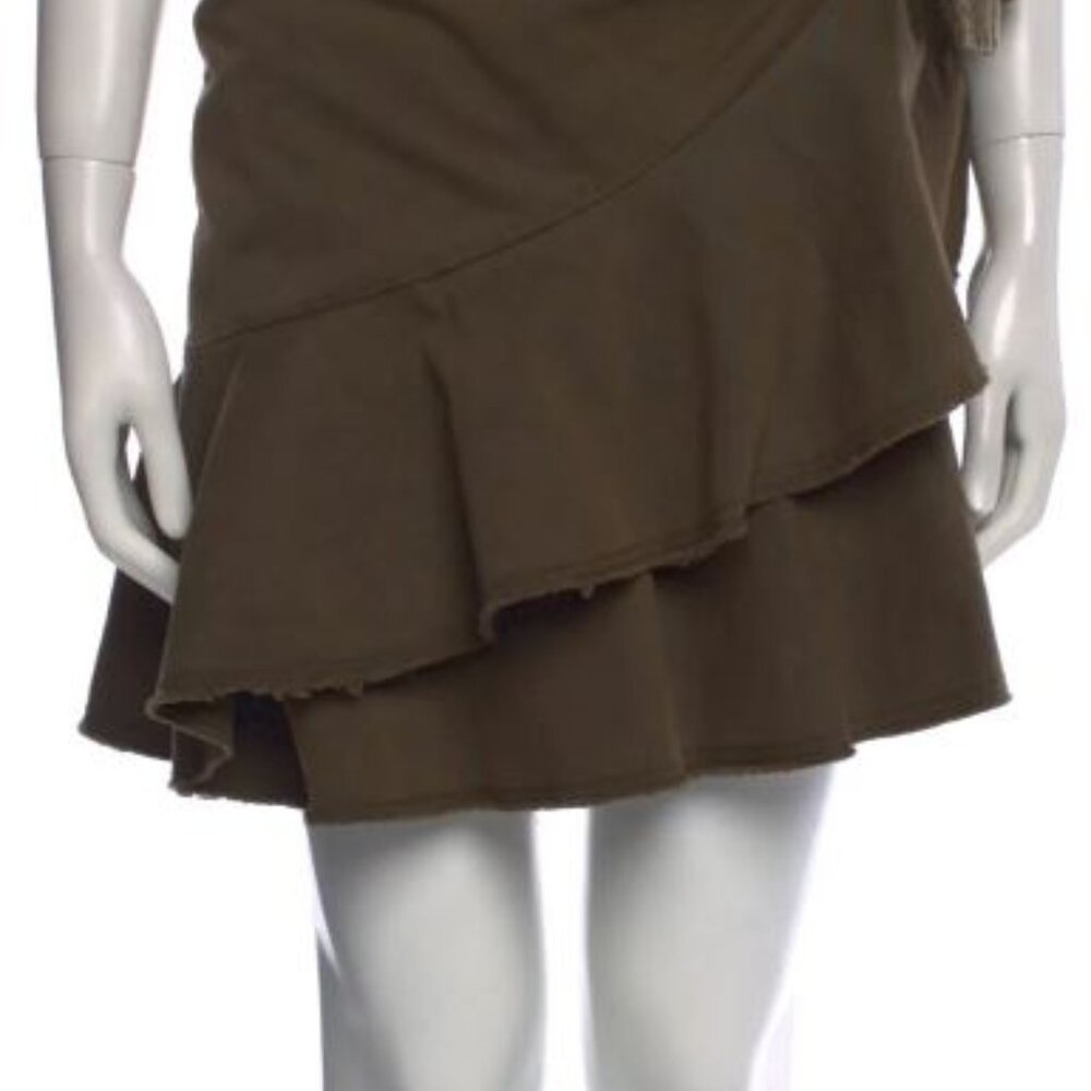 Cinq à Sept Raw-Edge Trim Olive Green Mini Skirt w/ Tags Retails $325